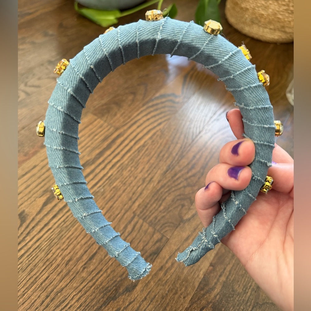 Beaded Light Blue Denim Headband